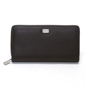 DOLCE＆GABBANA（ドルチェアンドガッバーナ） ラウンドファスナー長財布 型押しレザー ダークブラウン BP1672 A1001 80048