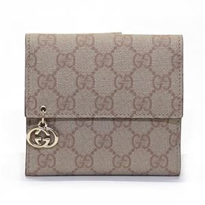 Gucci（グッチ） GGスプリームキャンバス GGチャーム付 Wホック 二つ折り財布 ベージュ×ウィンターローズ 212105 KGDDG 8963