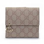 Gucci（グッチ） GGスプリームキャンバス GGチャーム付 Wホック 二つ折り財布 ベージュ×ウィンターローズ 212105 KGDDG 8963