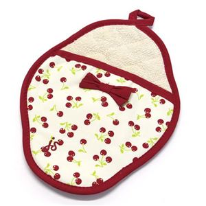 Jessie Steele（ジェシースティール） POT MITT セレブ愛用♪オシャレでキュートな鍋敷き／鍋つかみ／ミトン ポットミット Retro Cherries チェリー柄／レッド 601-JS-20