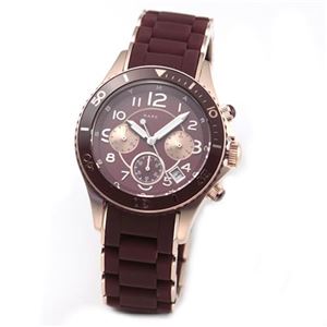 MARC BY MARC JACOBS（マークバイマークジェイコブス） ボーイズサイズで使いまわしやすい、ボルドー＆ピンクゴールドカラーのラバーストラップ・クロノグラフ・ウオッチ MBM2596