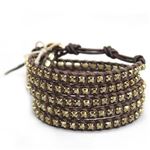 CHAN LUU（チャンルー） 5ラップブレスレット BGZ-3305 PYRITE DK BRW 【NEWカラー 2014 SS】パイライト・スワロフスキー・ラインストーンをダークブラウンレザーで編みこんだ5連ブレス