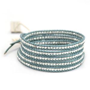 CHAN LUU（チャンルー） 5ラップブレスレット BS-1333 TRULY TEAL 【NEWカラー 2014 SS】シルバーナゲットをメタリック・テイルグリーンレザーで編みこんだシングルブレス