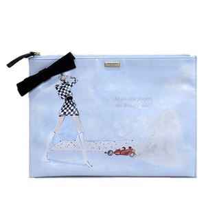KATE SPADE（ケイトスペード） PHOTO FINISH large bella pouch リボン付 モナコ・カーレースデザイン コスメポーチ クラッチバッグ 小物入れ ラージサイズ ≪2014SS≫ PWRU3696 949 bruno race track