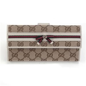 Gucci（グッチ） オリジナルGG リボンウェブ Wホック 二つ折り長財布 ベージュ／アイボリー ≪2013AW≫ 256933 FFKPG 8420