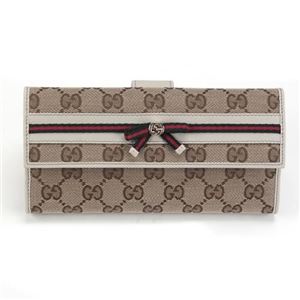 Gucci（グッチ） オリジナルGG リボンウェブ Wホック 二つ折り長財布 ベージュ／アイボリー ≪2013AW≫ 256933 FFKPG 8420 - 拡大画像