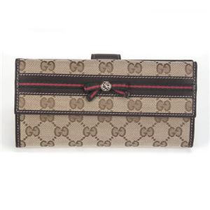 Gucci（グッチ） オリジナルGG リボンウェブ Wホック 二つ折り長財布 ベージュ／ダークブラウン ≪2013AW≫ 256933 FFKPG 9791 - 拡大画像