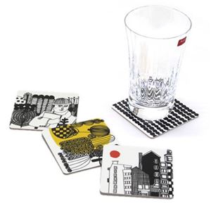 marimekko（マリメッコ） SIIRTOLAPUUTARHA PLYWOODCOASTERS 4PCS シィールトラプータルハ 菜園モチーフ コースター 4枚セット 65081 90 white／black／multicolour