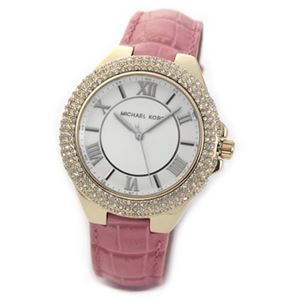 Michael Kors（マイケルコース） ベゼルにラインストーンをゴージャスにまとったグラマラスなレザーストラップウオッチ MK2329