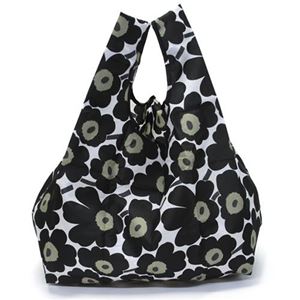 marimekko（マリメッコ） MINI-UNIKKO SMARTBAG ミニウニッコ柄 収納ポーチ付 ショッピングトートバッグ エコバッグ 使わない時はコンパクトにたためて便利 38695 30 white／black／olive