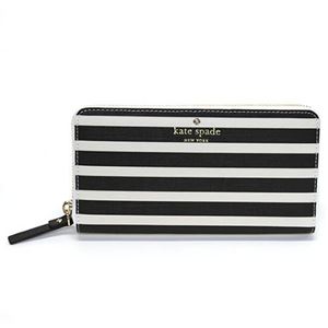 KATE SPADE（ケイトスペード） FAIRMOUNT SQUARE Lacey ボーダー柄 ラウンドファスナー長財布 ≪2015SS≫ PWRU4235 79 Black／Sandy Beach