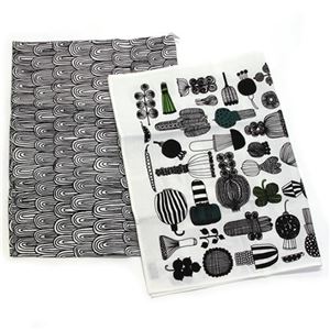 marimekko（マリメッコ） PUUTARHURIN PARHAAT TEA TOWEL ガーデニングモチーフ ティータオル キッチンクロス 47cm×70cm 2枚セット 66948 960 white／black／green