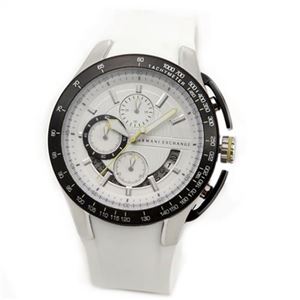 ARMANI（アルマーニ） エクスチェンジ メカニック感あるボディにホワイトラバーストラップのクロノグラフウオッチ AX1411