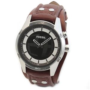 FOSSIL（フォッシル） バイカースタイルのレザーブレス。ボタン操作で液晶の動き方が変わる楽しいアナデジ・ウオッチ。 JR1471