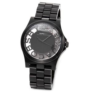 MARC BY MARC JACOBS（マークバイマークジェイコブス） ブラックカラーにスケルトンフェイスとラインストーンロゴ。存在感あるブレスウオッチ MBM4572