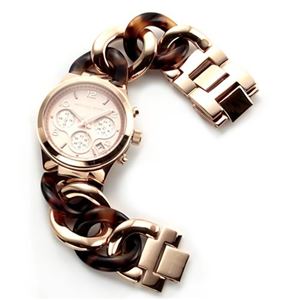 Michael Kors（マイケルコース） 煌びやかなピンクゴールドカラーにべっこう柄のチェーンブレスレット。見やすいインデックスの大きめブレスウオッチ。 MK4269