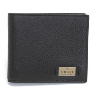 Gucci（グッチ） メタルタグ シボ加工レザー 二つ折り財布 小銭入れ無し ブラック ≪2014AW≫ 352275 CAO0N 1000