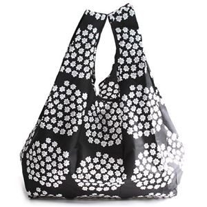 marimekko（マリメッコ） PUKETTI SMARTBAG プケッティ ブーケモチーフ 収納ポーチ付 ショッピングトートバッグ エコバッグ 使わない時はコンパクトにたためて便利♪ 38697 916 black／white／olive