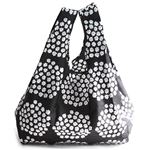 marimekko（マリメッコ） PUKETTI SMARTBAG プケッティ ブーケモチーフ 収納ポーチ付 ショッピングトートバッグ エコバッグ 使わない時はコンパクトにたためて便利♪ 38697 916 black／white／olive