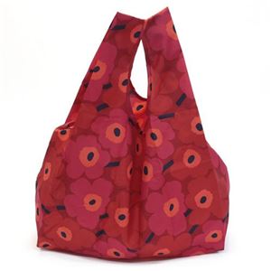 marimekko（マリメッコ） MINI-UNIKKO SMARTBAG 38695 301 red／dark red ミニウニッコ柄 収納ポーチ付 ショッピングトートバッグ エコバッグ 使わない時はコンパクトにたためて便利♪