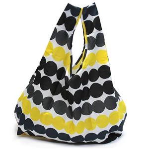 marimekko（マリメッコ） SMARTBAG RASYMATTO 41402 192 white／black／yellow 手描き風 ドット柄 収納ポーチ付 ショッピングトートバッグ エコバッグ 使わない時はコンパクトにたためて便利♪