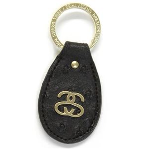 STUSSY（ステューシー） OSTRICH LUX KEYCHAIN 138399 BLACK オーストリッチ風タグ付キーリング キーホルダー