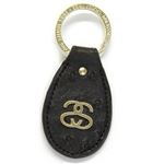 STUSSY（ステューシー） OSTRICH LUX KEYCHAIN 138399 BLACK オーストリッチ風タグ付キーリング キーホルダー