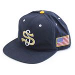 STUSSY（ステューシー） BIG LEAGUE SNAPBACK CAP 131393 NAVY Sロゴ 星条旗ワッペン付 メンズ スナップバックキャップ 帽子