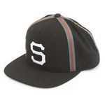 STUSSY（ステューシー） TAPED STRIPES CAP 131419 BLACK Sロゴ テープドストライプ メンズ スナップバックキャップ 帽子