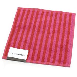 marimekko（マリメッコ） UJO MINI TOWEL 25cm×25cm 64393 70 red／pink ボーダー柄 ミニタオル