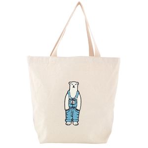 Anello（アネロ） POLAR BEAR BENJAMIN オシャレなシロクマ ベンジャミン もこもこサガラ刺繍 コットン トートバッグ ショッピングバック レッスンバッグ A4サイズ対応 AP-C0462-LBL