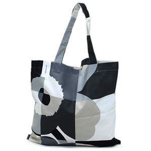 marimekko（マリメッコ） RUUTU-UNIKKO BAG 67302 990 black／grey ウニッコ柄×チェック ファブリック トートバッグ エコバッグ