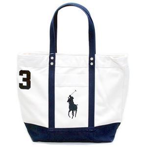 Polo Ralph Lauren（ポロラルフローレン） BIG PONY TOTE 4.05533E+11 NATURAL／NAVY ファスナー付 キャンバス トートバッグ