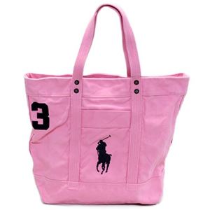 Polo Ralph Lauren（ポロラルフローレン） BIG PONY TOTE 4.05533E+11 PERFECTLY PINK W／ NAVY PP ファスナー付 キャンバス トートバッグ