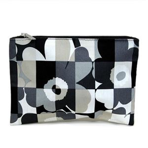 marimekko（マリメッコ） MINI RUUTU-UNIKKO KEIJULI 42751 990 black／grey ミニウニッコ柄×チェック コットンキャンバス スクエア型 ポーチ 小物入れ