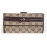 Gucci（グッチ） オリジナルGG リボンウェブ Wホック 二つ折り長財布 ベージュ／ダークブラウン ≪2013AW≫ 256933 FFKPG 9791