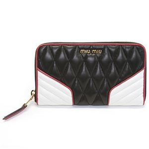 MIUMIU（ミュウミュウ） ナッパ バイカーカラー キルティング ラウンドファスナー長財布 5M0506 NAPPA BIKER COLOUR NERO+BIANCO