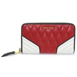 MIUMIU（ミュウミュウ） ナッパ バイカーカラー キルティング ラウンドファスナー長財布 5M0506 NAPPA BIKER COLOUR ROSSO+BIANCO