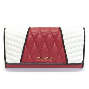 MIUMIU（ミュウミュウ） ナッパ バイカーカラー キルティング 二つ折り長財布 5M1109 NAPPA BIKER COLOUR ROSSO+BIANCO