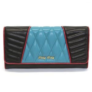 MIUMIU（ミュウミュウ） ナッパ バイカーカラー キルティング 二つ折り長財布 5M1109 NAPPA BIKER COLOUR TURCHESSE+NERO