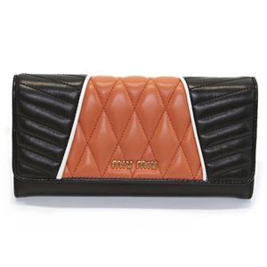 MIUMIU（ミュウミュウ） ナッパ バイカーカラー キルティング 二つ折り長財布 5M1109 NAPPA BIKER COLOUR PAPAYA+NERO