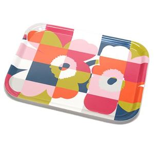 marimekko（マリメッコ） 67306 536 blue／red／lime RUUTU-UNIKKO PLYWOOD TRAY ウニッコ柄×チェック トレイ キッチントレー 20cm×27cm