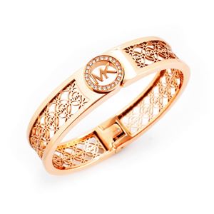 Michael Kors（マイケルコース） MKJ4147791 Pave Rose Gold-Tone Heritage Open Monogram Fulton Logo Bangle Bracelet パヴェ オープン モノグラム MKロゴ バングル ブレスレット