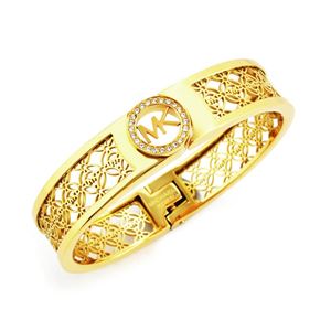 Michael Kors（マイケルコース） MKJ4270710 Pave Gold-Tone Heritage Open Monogram Fulton Logo Bangle Bracelet パヴェ オープン モノグラム MKロゴ バングル ブレスレット