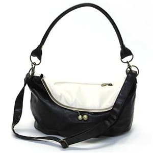 Legarto Largo（レガートラルゴ） バイカラーがオシャレ ナナメ掛けもOK♪ レトロクラシカルな2WAY がま口 ショルダー・ハンドバッグ ブラック／ホワイト LJ-20052-B／W