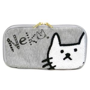 Anello（アネロ） CAT・DOT ねこどっとシリーズ ZP-D0432-GY 魚の骨チャーム付♪もこもこサガラ刺繍＆ロゴプリント ペンケース マルチポーチ