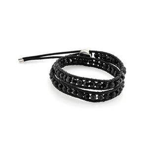 Swarovski（スワロフスキー） メンズコレクション 5015634 Tomboy Beads ダブルラップ 2重巻タイプ ジェットクリスタル＆ウッドビーズ ブレスレット