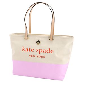 KATE SPADE（ケイトスペード） PXRU6572 280 Natural/Vibrant Pink キャンバス ショルダー トートバッグ A4サイズ対応 Lott Street Francis