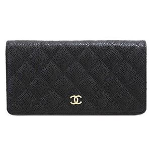 CHANEL（シャネル） 31509 G Y01864 C3906 CAVIAR NOIR／BORDE マトラッセ キルティング キャビアスキン 型押しカーフスキン 二つ折り長財布
