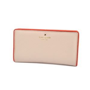 KATE SPADE（ケイトスペード） PWRU4939 287 Porcelain/Bright Papaya バイピング バイカラー 背面ファスナー小銭入れ＆定期入れ付 二つ折り長財布 Cobble Hill Stacy